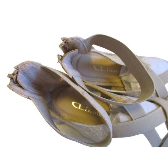 CL by Laundry Beige Taupe Low Gladiator Faux Lizard Zip Sandals - NWOB - Picture 4 of 7